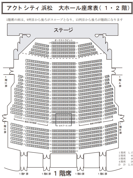 アクトシティ浜松　大ホール　1階座席表